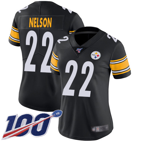Women Pittsburgh Steelers Football 22 Limited Black Steven Nelson Home 100th Season Vapor Untouchable Nike NFL Jersey